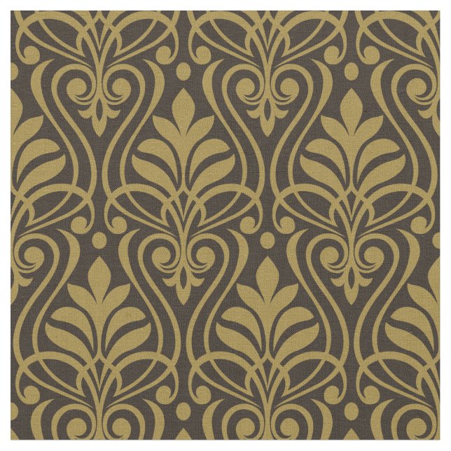 Art Deco Pattern 01 - Deco Gold on Deco Black Fabric (Close Up)