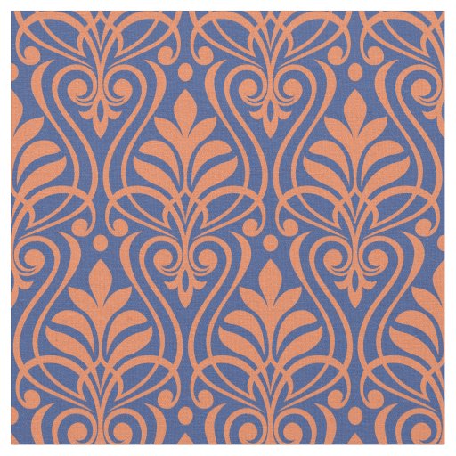 Art Deco Pattern 01 - Orange on Prussian Blue Fabric