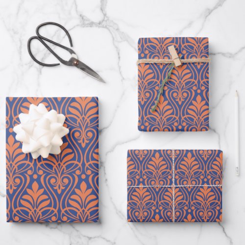 Art Deco Pattern 01 _ Orange on Prussian Blue Wrapping Paper Sheets