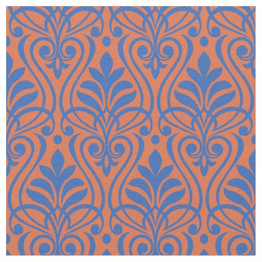 Art Deco Pattern 01 - Prussian Blue on Orange Fabric