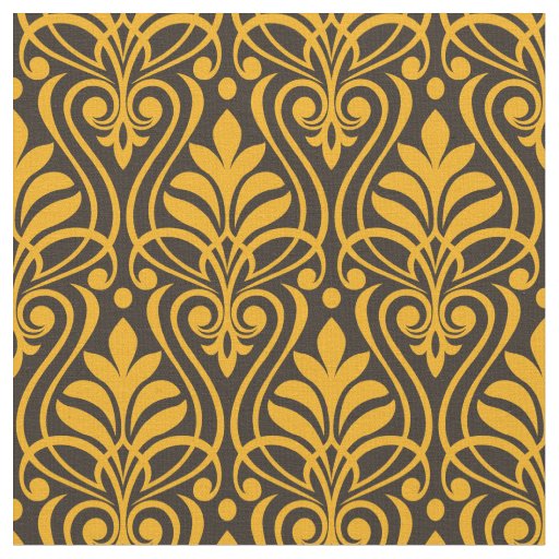 Art Deco Pattern 01 -  Vivid Gamboge on Deco Black Fabric