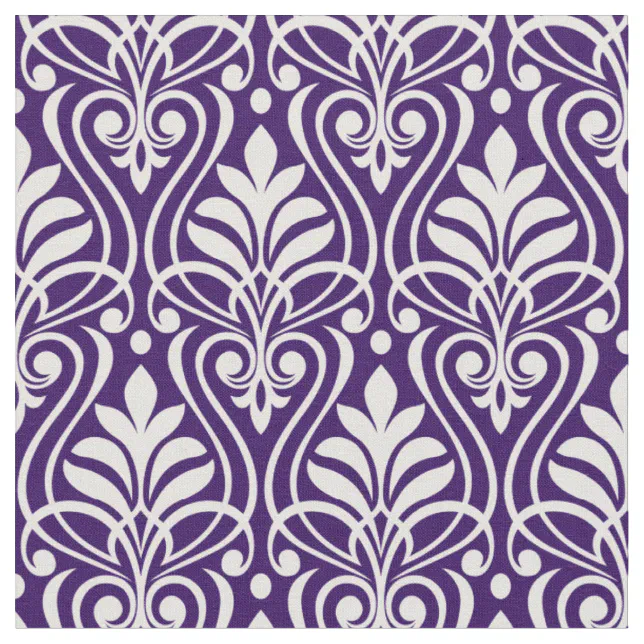 Art Deco Pattern 01 - White on Cadbury Purple Fabric | Zazzle
