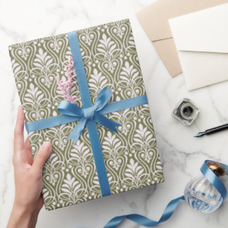 Art Deco Pattern 01 - White on Camouflage Green Wrapping Paper
