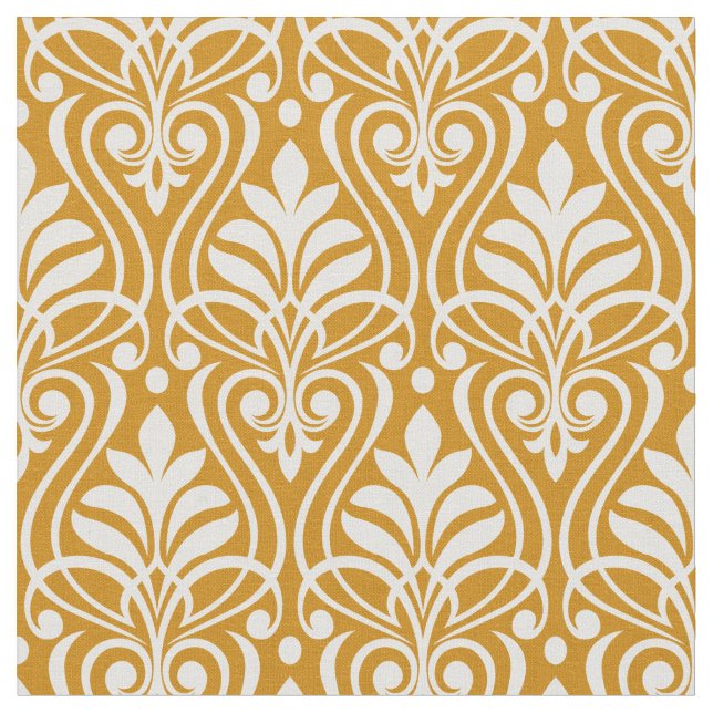 Art Deco Pattern 01 - White on Deco Gold 2 Fabric (Close Up)
