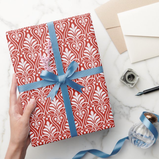 Art Deco Pattern 01 - White on Persian Red Wrapping Paper (Gifting)
