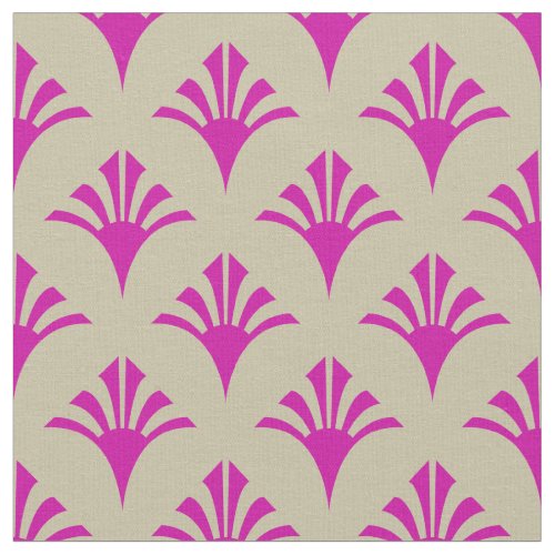 Art Deco Pattern 02 _ Bold Magenta on Off_White Fabric