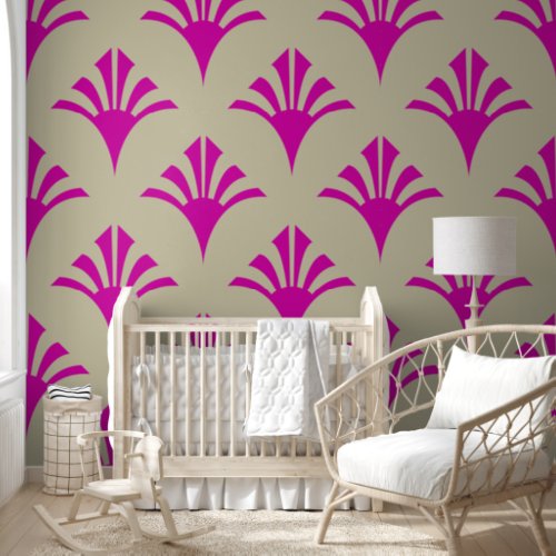 Art Deco Pattern 02 _ Bold Magenta on Off_White Wallpaper