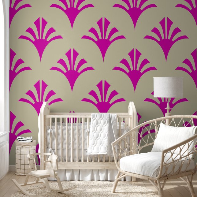 Art Deco Pattern 02 - Bold Magenta on Off-White Wallpaper (Kids)
