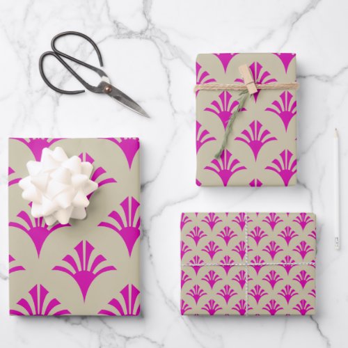 Art Deco Pattern 02 _ Bold Magenta on Off_White Wrapping Paper Sheets