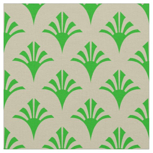 Art Deco Pattern 02 _ Dark Lime Green on Off_White Fabric