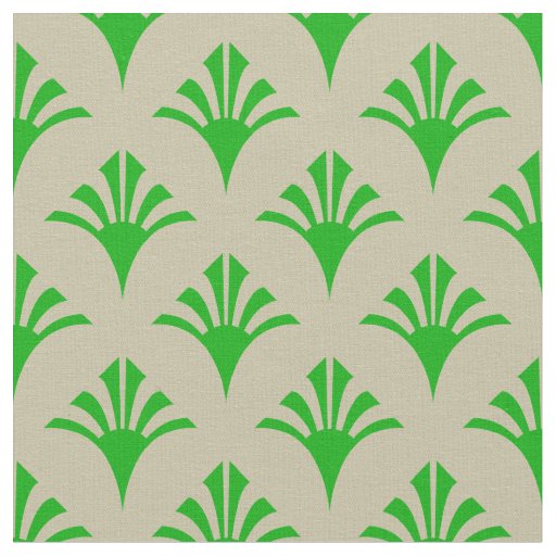 Art Deco Pattern 02 - Dark Lime Green on Off-White Fabric