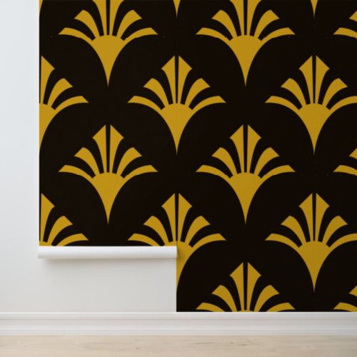 Art Deco Pattern 02 _ Deco Gold 2 on Black Wallpaper