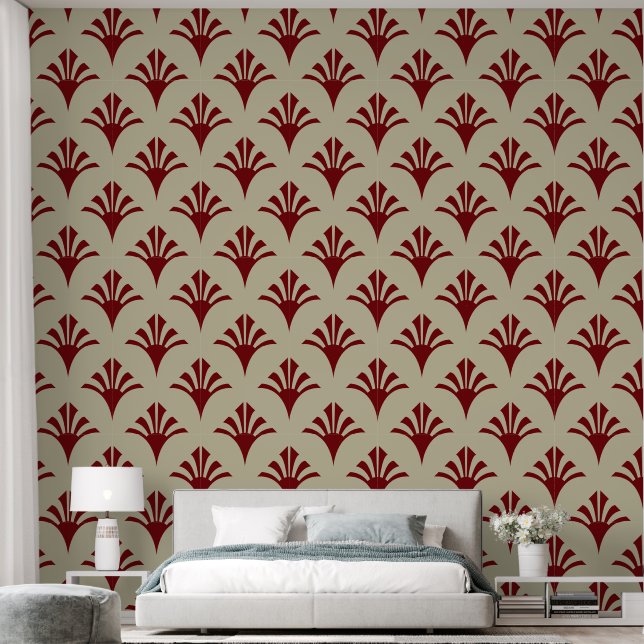 Art Deco Pattern 02 - Midnight Red on Off-White Wallpaper (Bedroom)