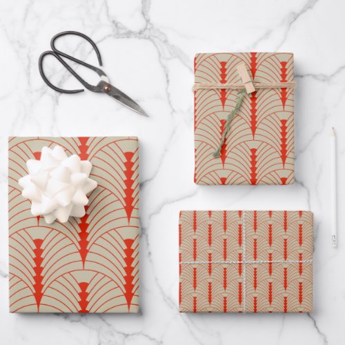 Art Deco Pattern 02 _ Orange on Prussian Blue Wrapping Paper Sheets