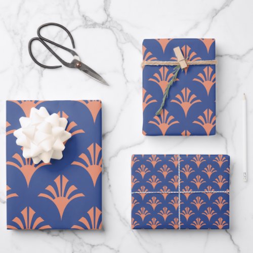 Art Deco Pattern 02 _ Orange on Prussian Blue Wrapping Paper Sheets