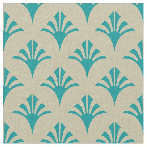 Art Deco Pattern 02 - Teal on Off-White Fabric