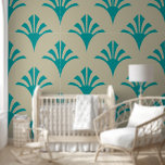 Art Deco Pattern 02 - Teal on Off-White Wallpaper<br><div class="desc">Art Deco Pattern 02 - Teal on Off-White</div>