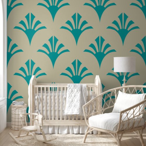 Art Deco Pattern 02 _ Teal on Off_White Wallpaper