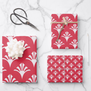 Art Deco Pattern 02 - White on Paradise Pink Wrapping Paper Sheets