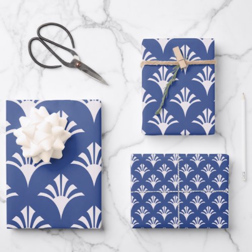 Art Deco Pattern 02 _ White on Prussian Blue Wrapping Paper Sheets