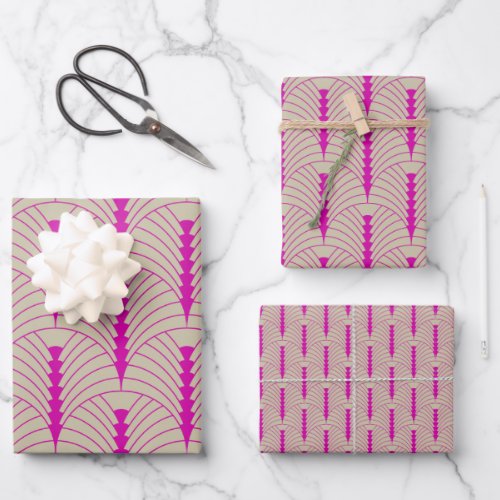 Art Deco Pattern 03 _ Bold Magenta on Off_White Wrapping Paper Sheets