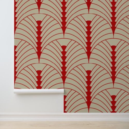 Art Deco Pattern 03 _ Escher Red on Off_White Wallpaper