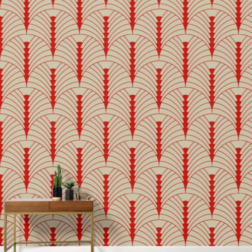 Art Deco Pattern 03 _ Milano Red on Off_White Wallpaper