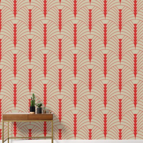 Art Deco Pattern 03 _ Persian Red on Off_White Wallpaper