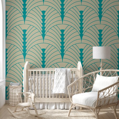 Art Deco Pattern 03 _ Teal on Off_White Wallpaper