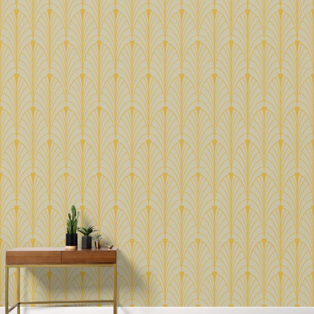 Art Deco Pattern 04 - Deco Gold on Off-White Wallpaper (Hallway)