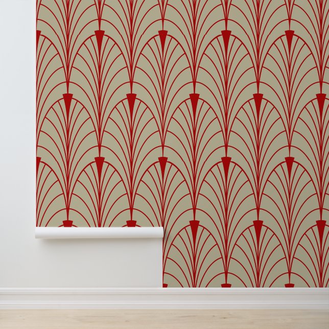 Art Deco Pattern 04 - Escher Red on Off-White Wallpaper (Application)