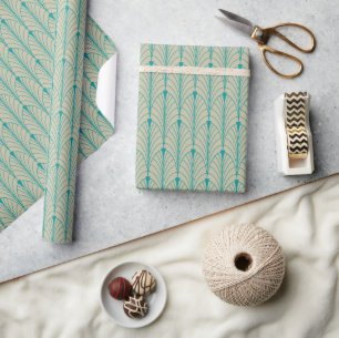 Art Deco Pattern 04 - Teal on Off-White Wrapping Paper