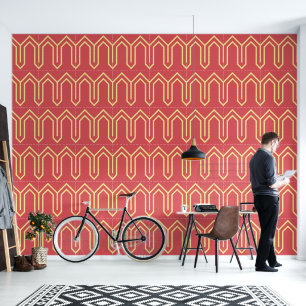 Art Deco Pattern 05 - Blone Yellow on Light Carmin Wallpaper