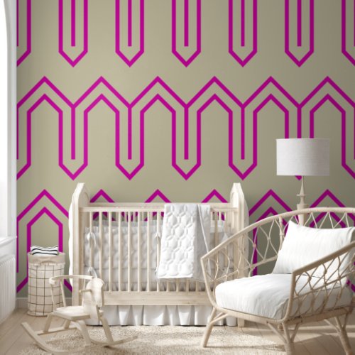 Art Deco Pattern 05 _ Bold Magenta on Off_White Wallpaper