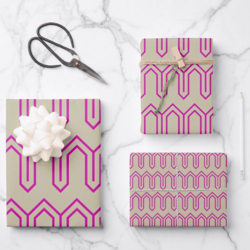 Art Deco Pattern 05 _ Bold Magenta on Off_White Wrapping Paper Sheets