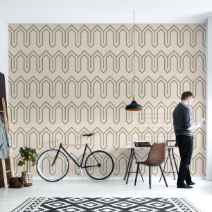 Art Deco Pattern 05 - Camouflage Green on White Wallpaper