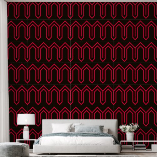 Art Deco Pattern 05 _ Carmine Red on Black Wallpaper