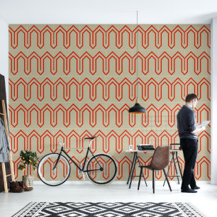 Art Deco Pattern 05 - Dali's Red on Off-White Wallpaper