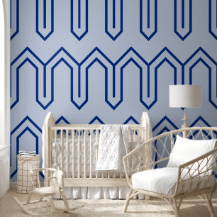 Art Deco Pattern 05 - Dark Blue on Lavender Blue Wallpaper