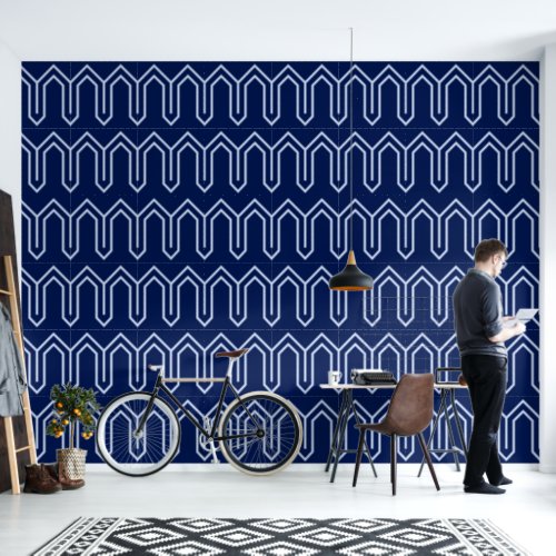 Art Deco Pattern 05 _ Lavender Blue on Dark Blue Wallpaper