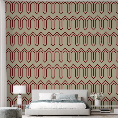 Art Deco Pattern 05 _ Midnight Red on Off_White Wallpaper