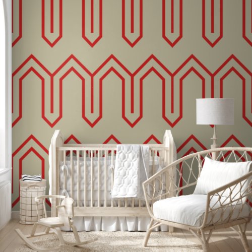 Art Deco Pattern 05 _ Persian Red on Off_White Wallpaper