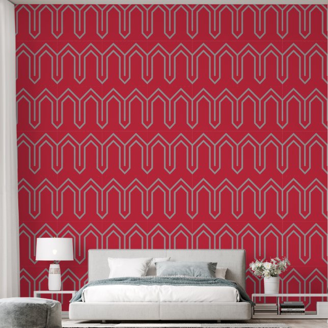 Art Deco Pattern 05 - Spanish Gray on Paradise Pin Wallpaper (Bedroom)