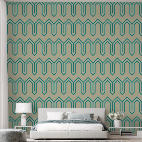 Art Deco Pattern 05 _ Teal on Off_White Wallpaper
