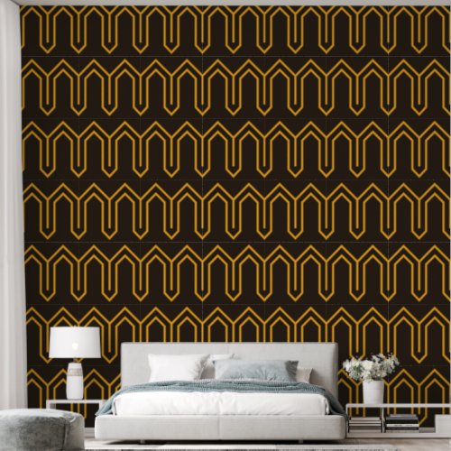 Art Deco Pattern 05 _ Vivid Gamboge on Deco Black Wallpaper