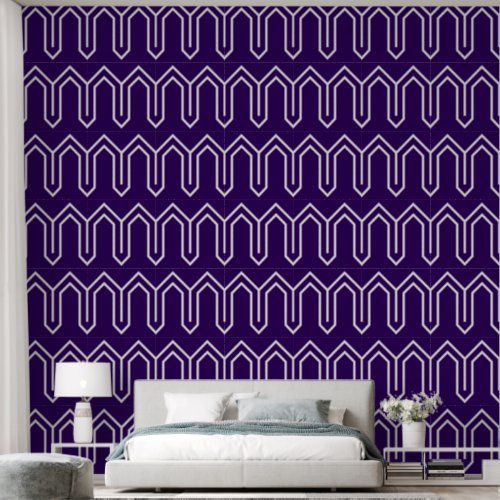 Art Deco Pattern 05 _ White on Cadbury Purple Wallpaper