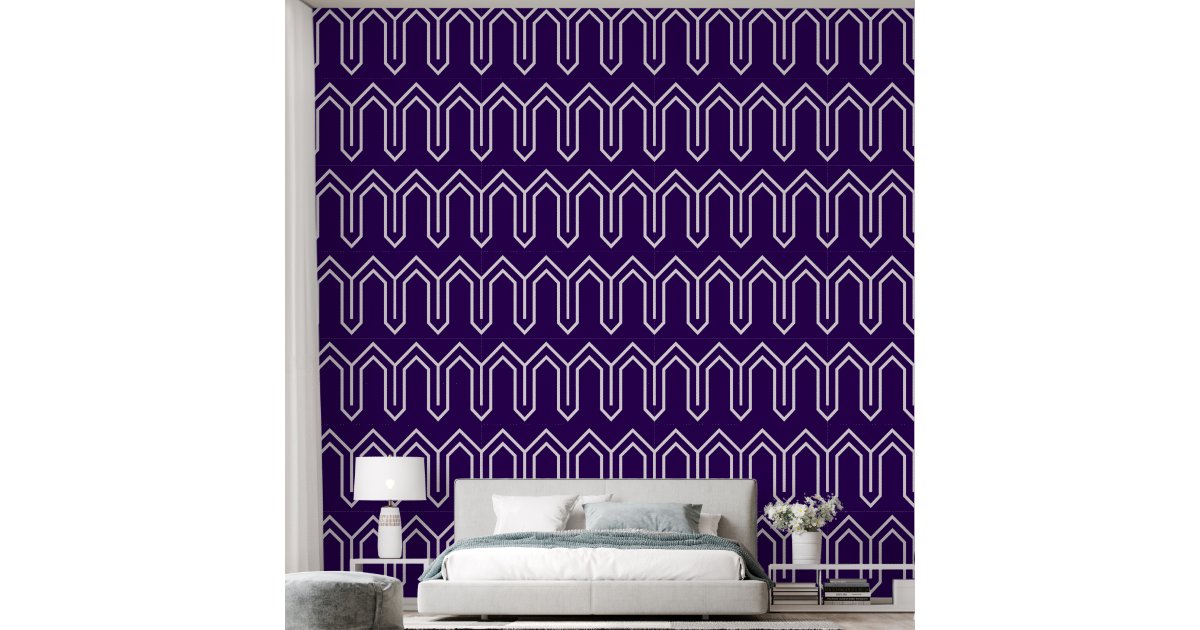 Art Deco Pattern 05 - White on Cadbury Purple Wallpaper | Zazzle