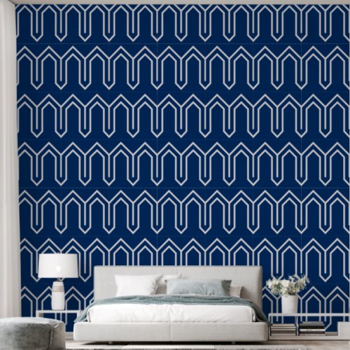 Art Deco Pattern 05 _ White on Dark Azure Wallpaper