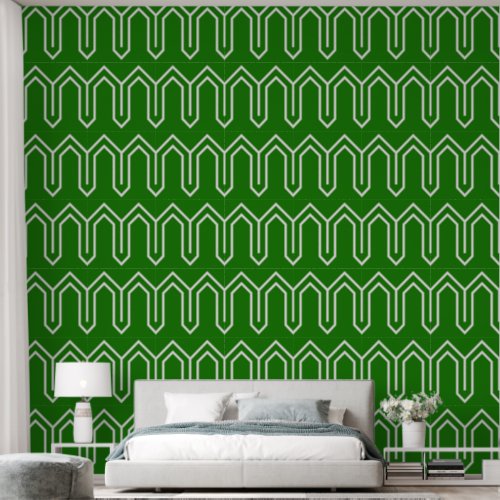 Art Deco Pattern 05 _ White on Forest Green Wallpaper