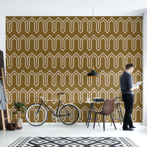 Art Deco Pattern 05 _ White on Gold Fusion Wallpaper